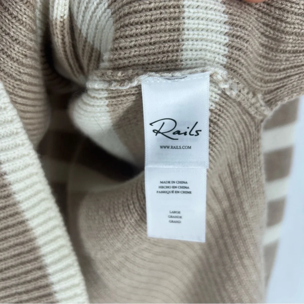Rails Tessa‎ Sweater Merino Wool Sand Striped Quarter Zip Mock Neck Sweater L